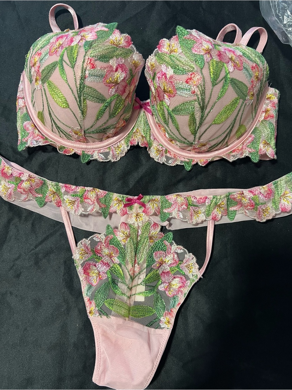NWT Victoria's Secret Pink Floral Embroidered Lace Bra & Thong Set